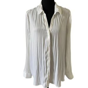 Maison d'Amelie Congurated White Satin Button Up Size XL Elevated Basic Career